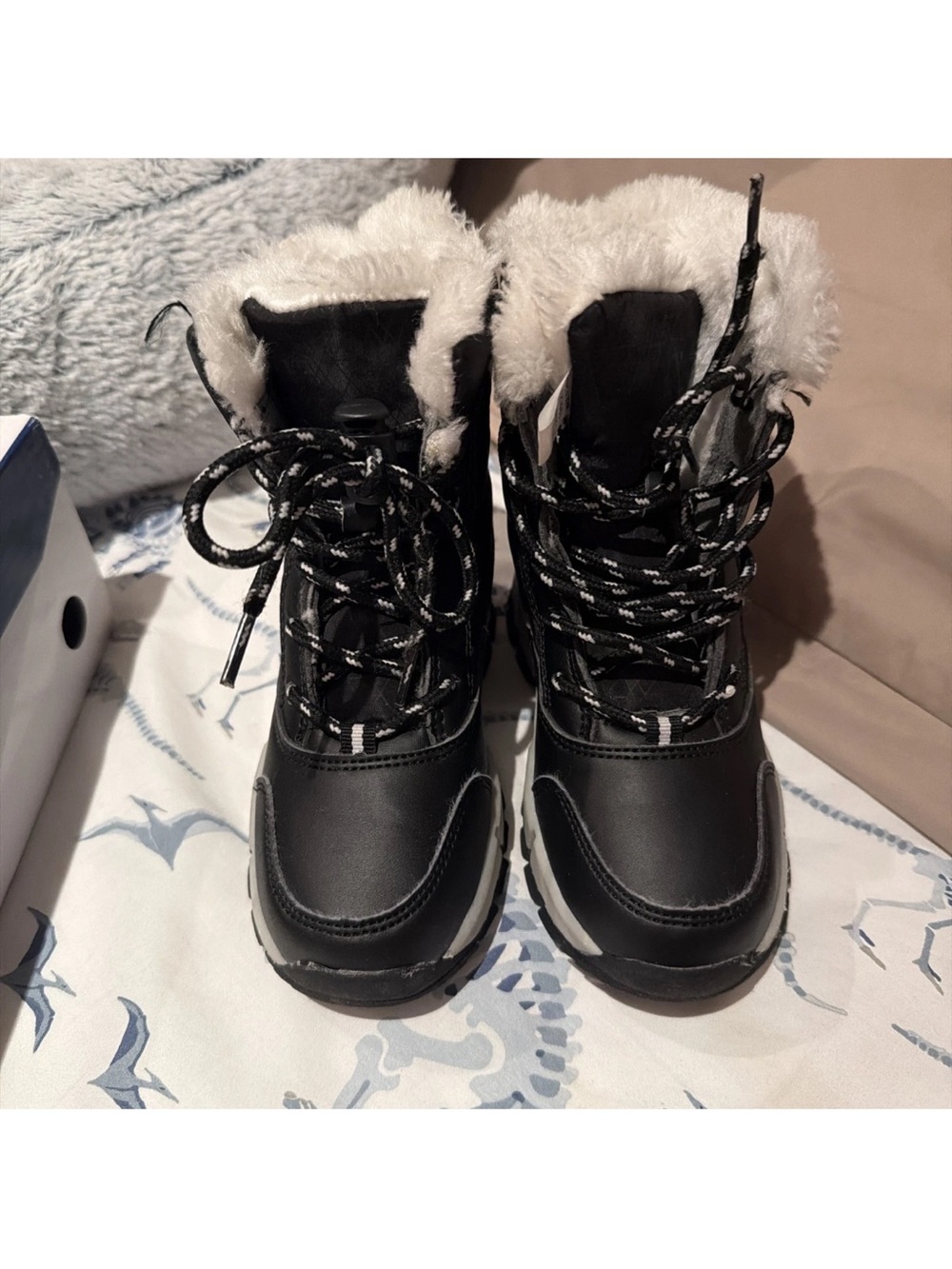 Hobibear Boys Girls Snow Boots Mid Calf Waterproof Winter Lined Boots Size 11.5
